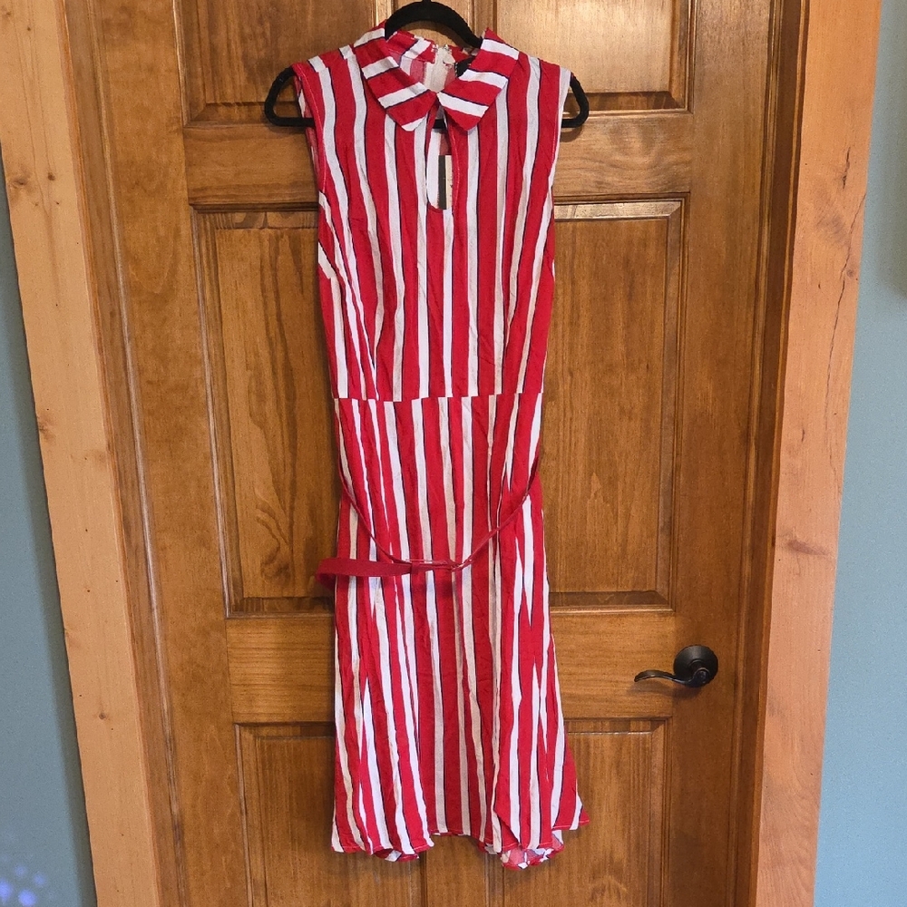 NWT Modcloth x Collectif Red White And Blue Striped Sleeveless Collared Dress
